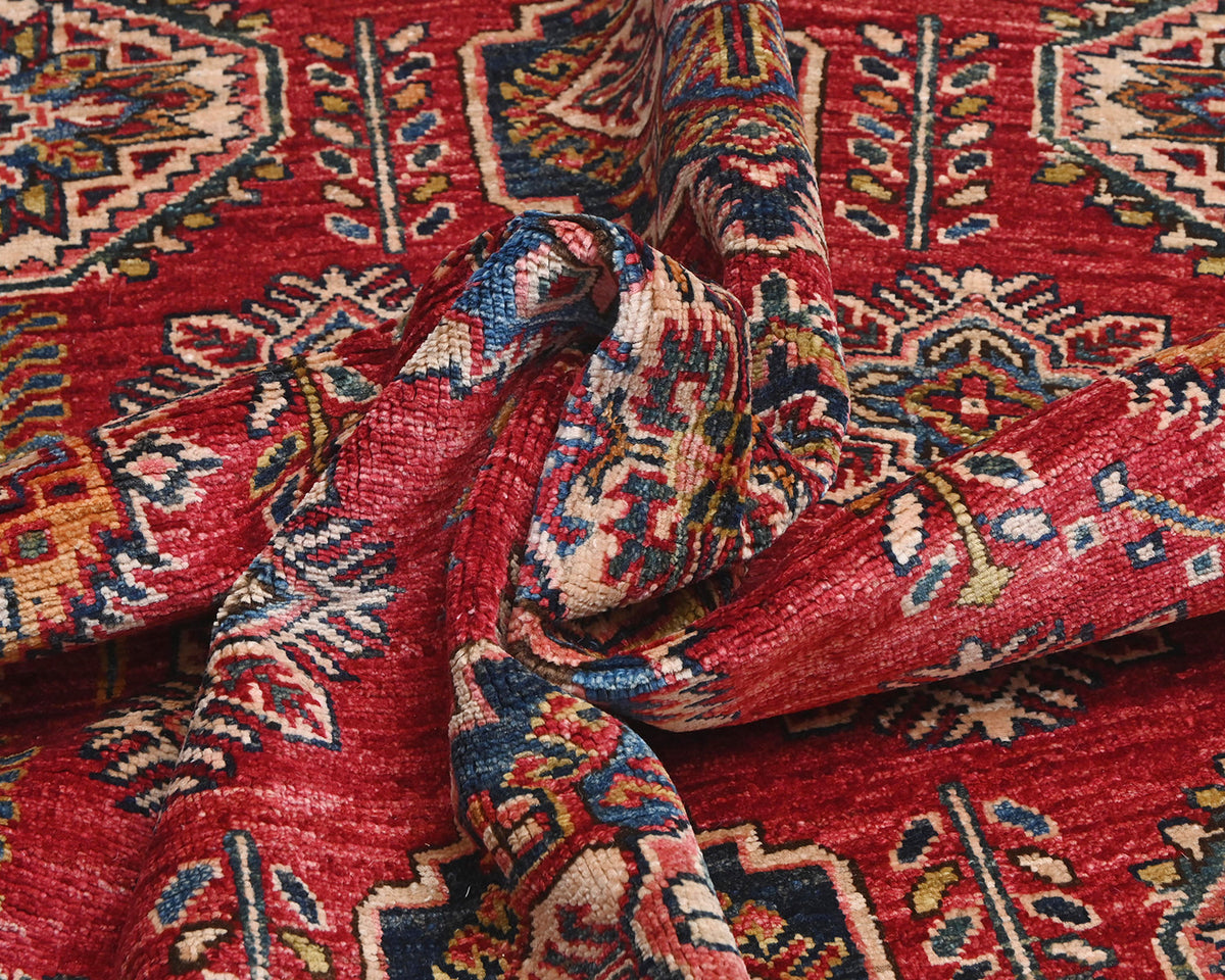 6x8 Red Kazak Afghan Hand Knotted Geometric Wool Area Rug