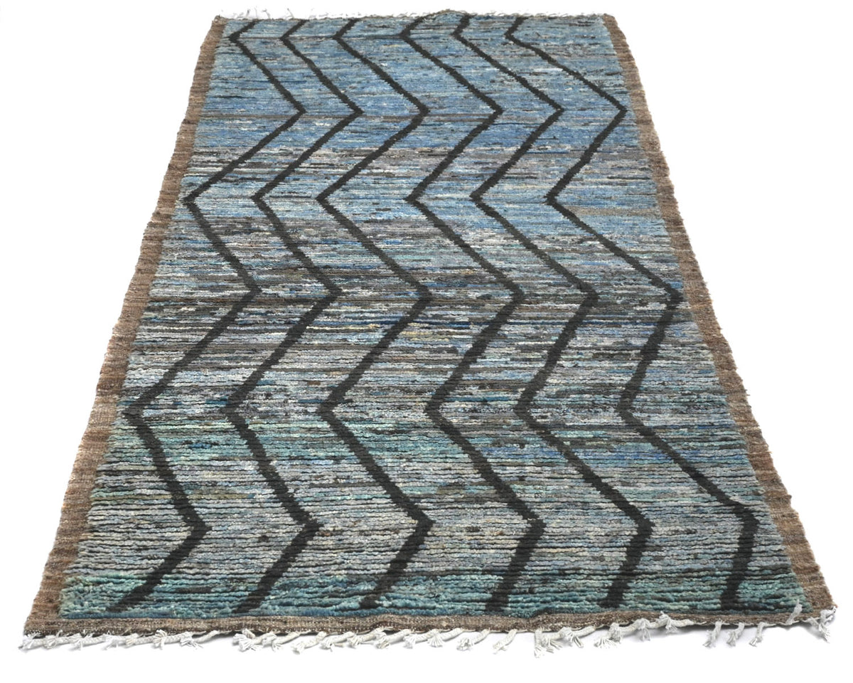 Alfombra marroquí de lana tejida a mano de color azul de 3 metros