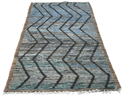 Alfombra marroquí de lana tejida a mano de color azul de 3 metros