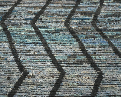 Alfombra marroquí de lana tejida a mano de color azul de 3 metros