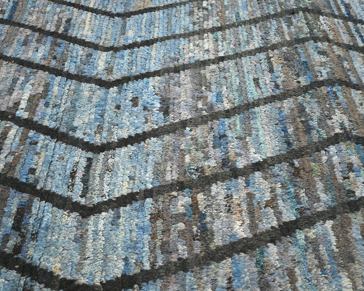 Alfombra marroquí de lana tejida a mano de color azul de 3 metros