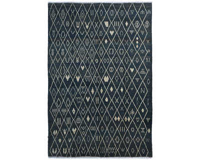 Alfombra marroquí de lana tejida a mano en azul de 10 x 14 pulgadas