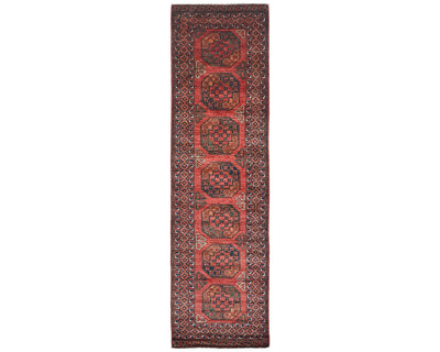 Alfombra afgana Ersari de lana teñida con vegetales, anudada a mano, color rojo óxido, de 3 m