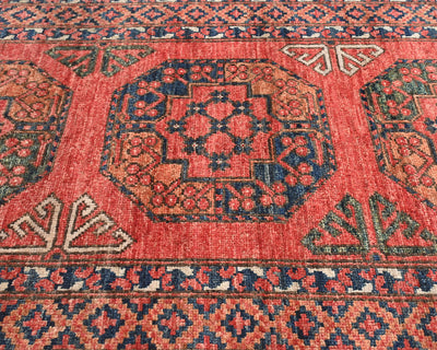 Alfombra afgana Ersari de lana teñida con vegetales, anudada a mano, color rojo óxido, de 3 m
