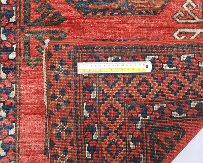 Alfombra afgana Ersari de lana teñida con vegetales, anudada a mano, color rojo óxido, de 3 m