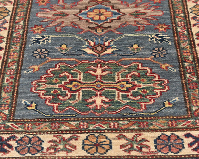 6 Feet Gray Kazak Afghan Hand Knotted Wool Runner Rug