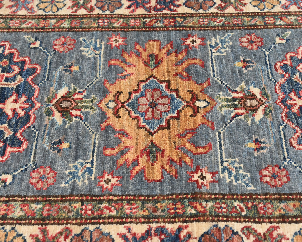 6 Feet Gray Kazak Afghan Hand Knotted Wool Runner Rug