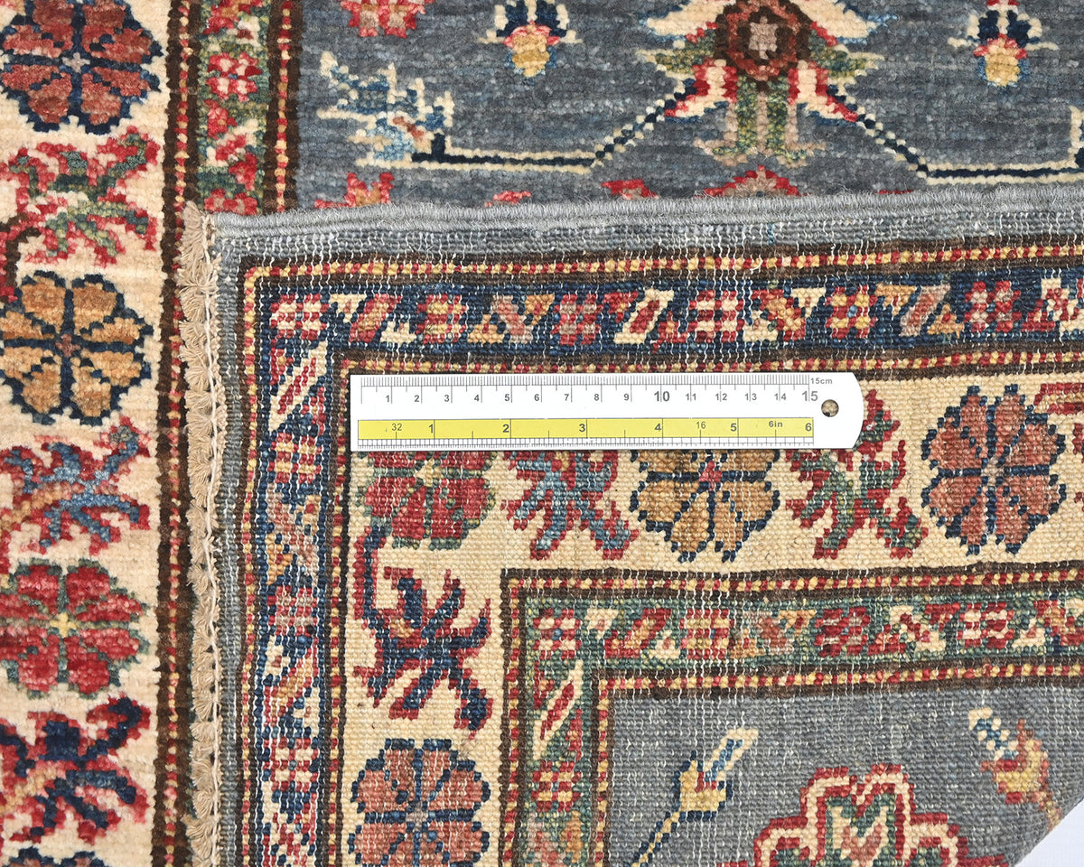 6 Feet Gray Kazak Afghan Hand Knotted Wool Runner Rug