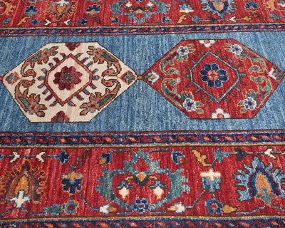 10 Feet Blue Red Aryana Afghan Hand Knotted Veg Dye Wool Runner Rug