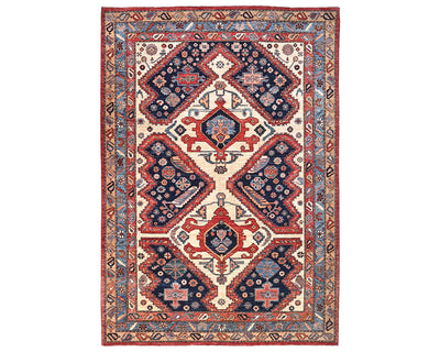 Alfombra afgana Aryana de lana teñida con tinte vegetal, anudada a mano, color beige y azul, de 6 x 9 pulgadas