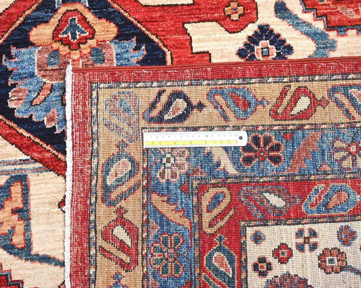 Alfombra afgana Aryana de lana teñida con tinte vegetal, anudada a mano, color beige y azul, de 6 x 9 pulgadas