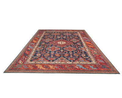 9x12 Blue Aryana Afghan Hand Knotted Veg Dye Wool Area Rug