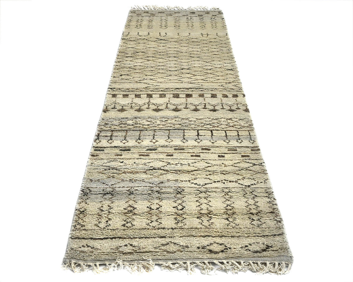 8 Feet Moroccan Brown Hand Woven Wool Runner Rug