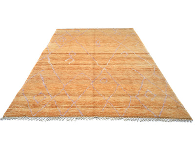 Alfombra marroquí de lana tejida a mano en color naranja de 9 x 12 pulgadas