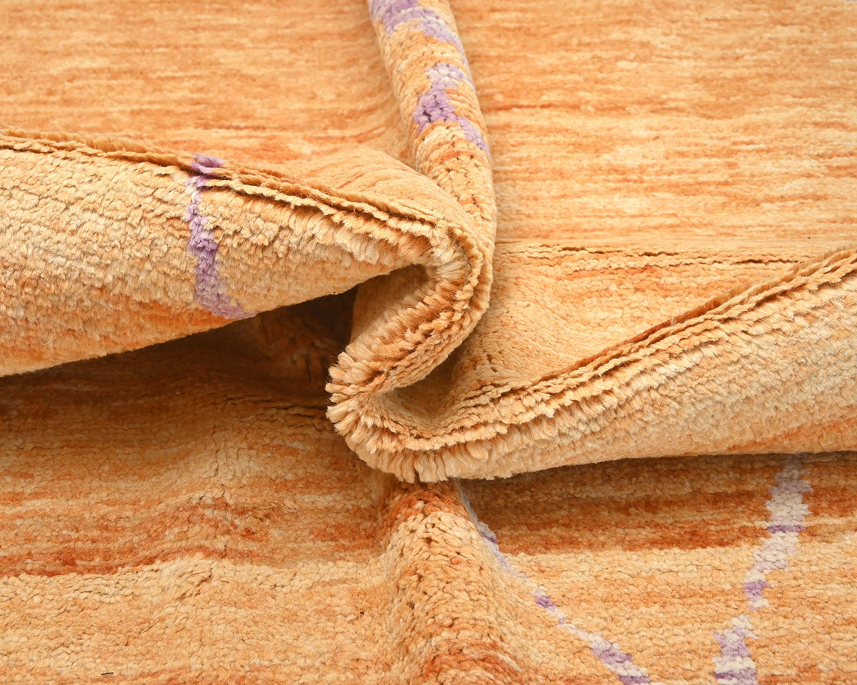 Alfombra marroquí de lana tejida a mano en color naranja de 9 x 12 pulgadas
