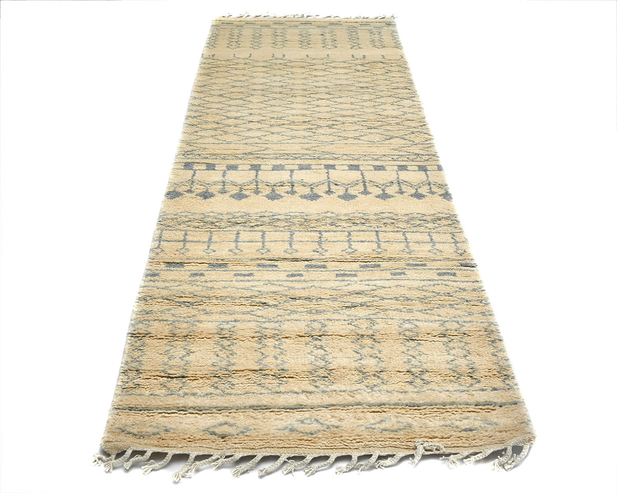 8 Feet Moroccan Beige Hand Woven Wool Runner Rug