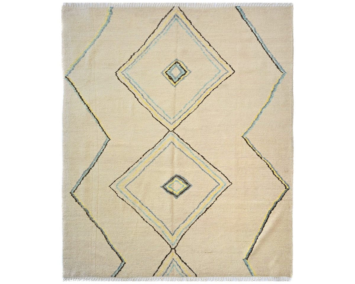 Alfombra marroquí beige de lana cuadrada tejida a mano de 9x9