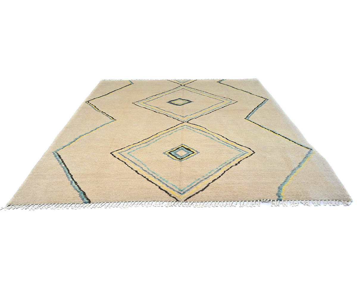 Alfombra marroquí beige de lana cuadrada tejida a mano de 9x9