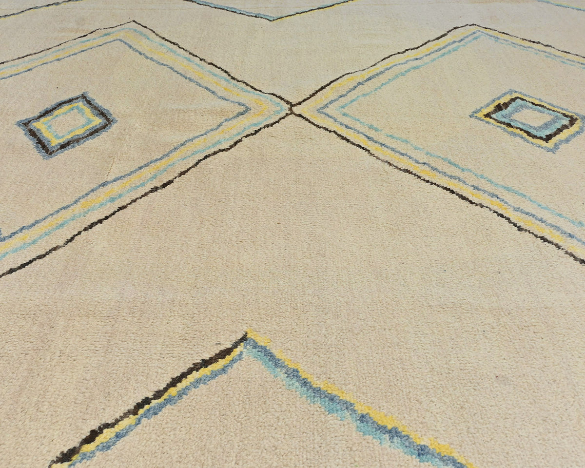 Alfombra marroquí beige de lana cuadrada tejida a mano de 9x9