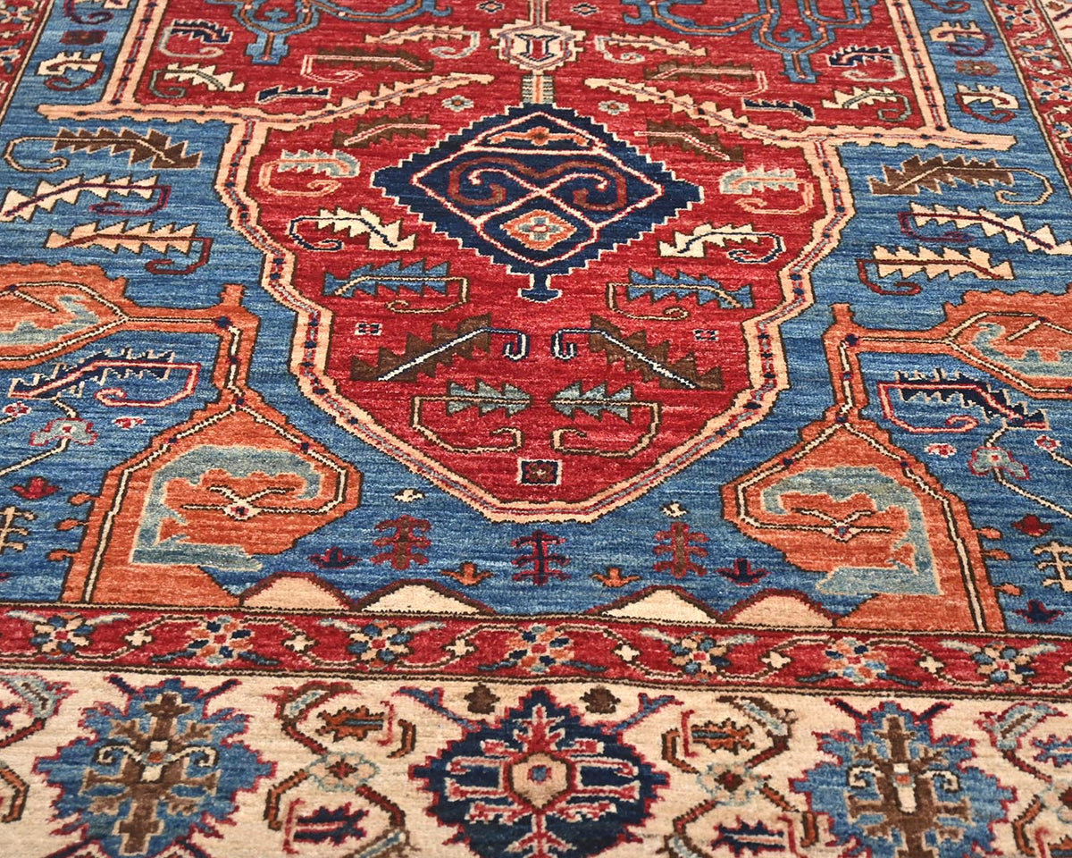 6x12 Blue Red Aryana Afghan Hand Knotted Veg Dye Wool Area Rug