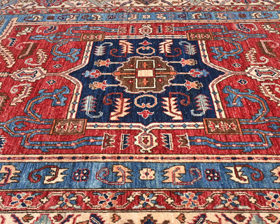 Alfombra afgana Aryana de lana teñida con tinte vegetal, anudada a mano, de 6 x 12 pulgadas, color azul y rojo
