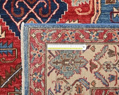 Alfombra afgana Aryana de lana teñida con tinte vegetal, anudada a mano, de 6 x 12 pulgadas, color azul y rojo
