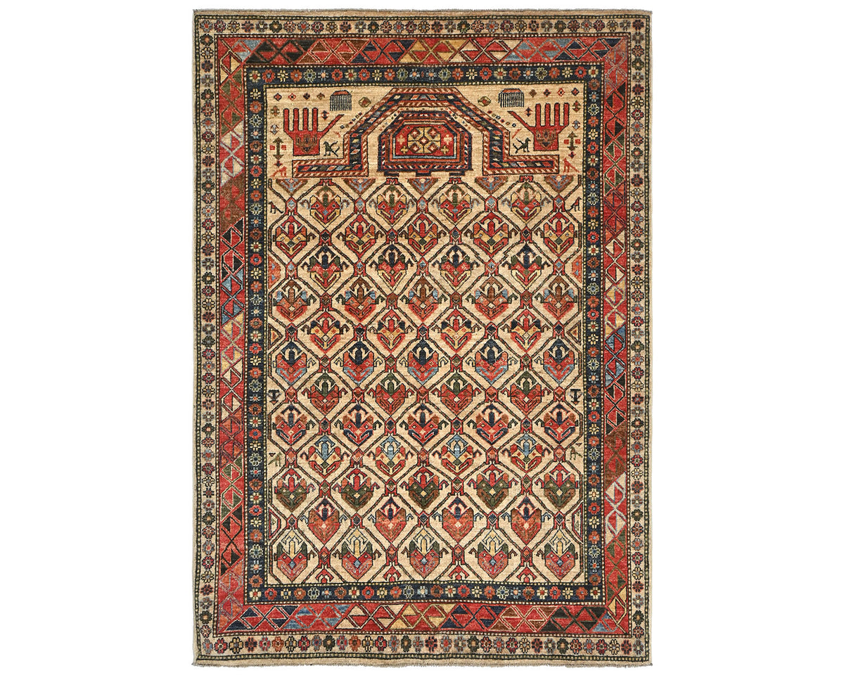 Alfombra afgana Ersari de lana teñida con vegetales, anudada a mano, color marrón claro, de 5 x 7