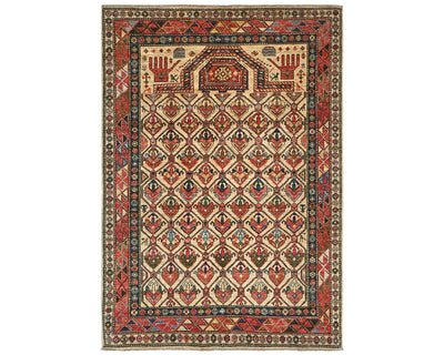 Alfombra afgana Ersari de lana teñida con vegetales, anudada a mano, color marrón claro, de 5 x 7