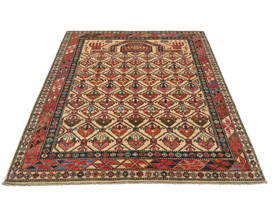 Alfombra afgana Ersari de lana teñida con vegetales, anudada a mano, color marrón claro, de 5 x 7