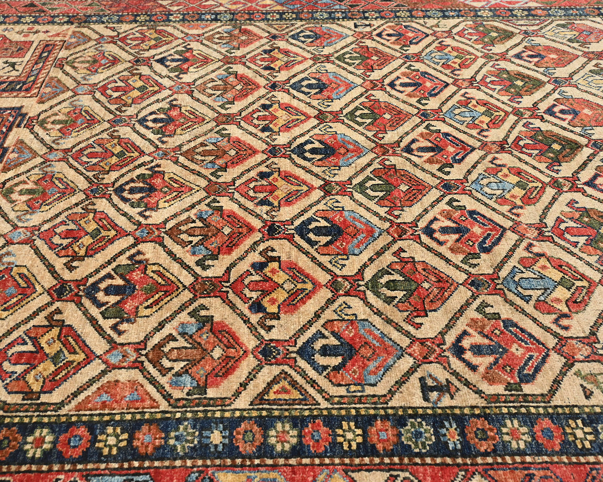 Alfombra afgana Ersari de lana teñida con vegetales, anudada a mano, color marrón claro, de 5 x 7