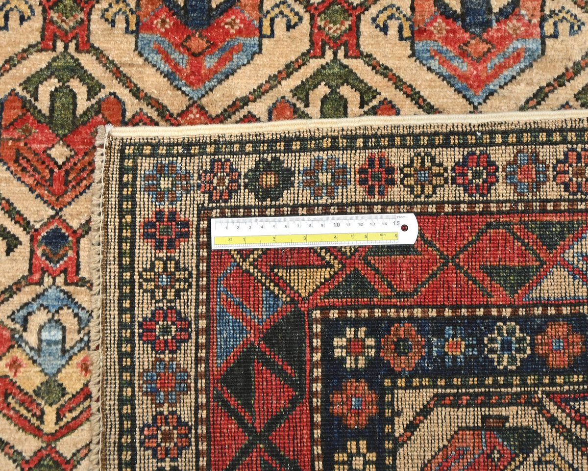 Alfombra afgana Ersari de lana teñida con vegetales, anudada a mano, color marrón claro, de 5 x 7