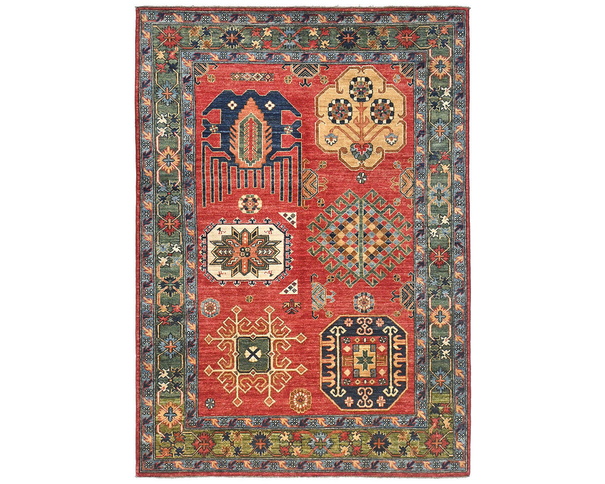 Alfombra afgana Ersari de lana teñida con vegetales, anudada a mano, de 5 x 7 pulgadas, color rojo y verde