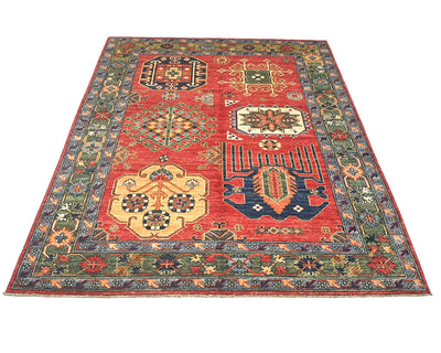 Alfombra afgana Ersari de lana teñida con vegetales, anudada a mano, de 5 x 7 pulgadas, color rojo y verde