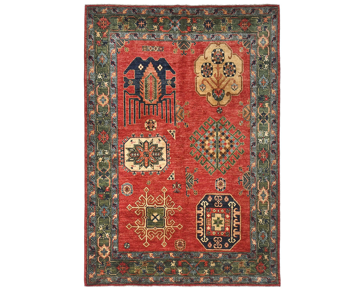 Alfombra afgana Ersari de lana teñida con vegetales, anudada a mano, de 5 x 7 pulgadas, color rojo y verde