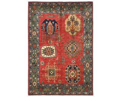 Alfombra afgana Ersari de lana teñida con vegetales, anudada a mano, de 5 x 7 pulgadas, color rojo y verde