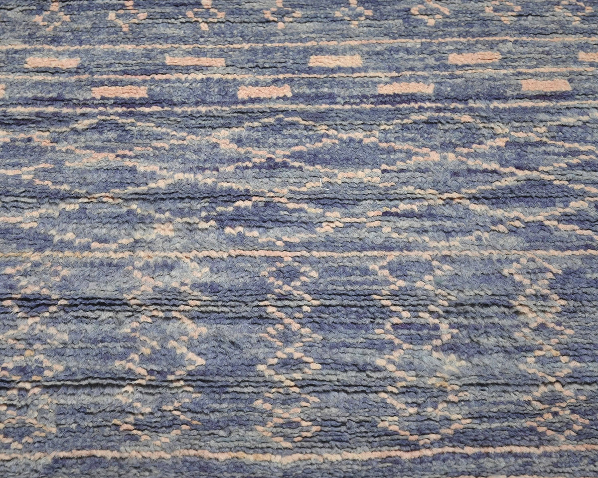 Alfombra marroquí de lana tejida a mano en azul de 2,4 metros