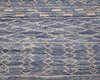 8 Feet Moroccan Blue Hand Woven Wool Runner Rug