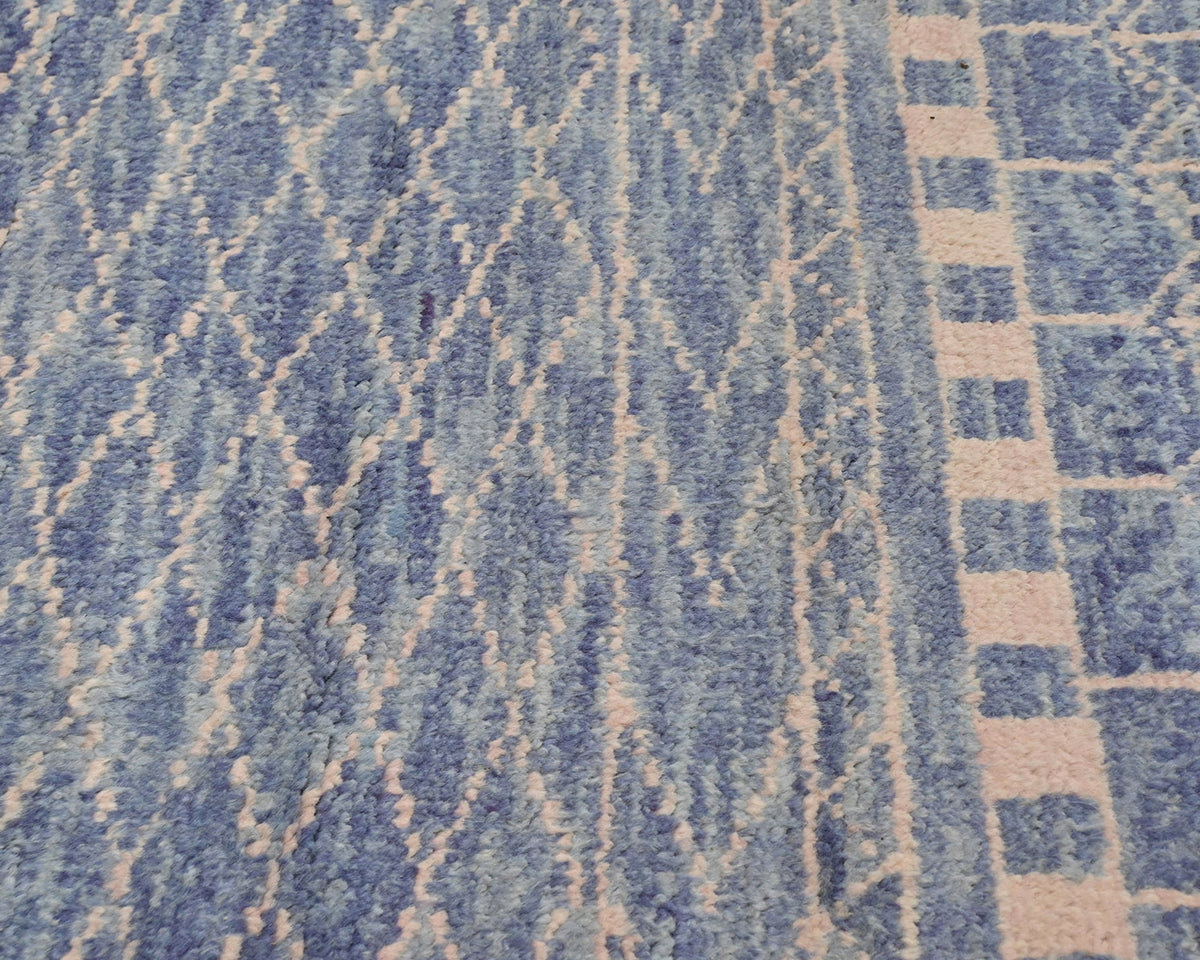 Alfombra marroquí de lana tejida a mano en azul de 2,4 metros