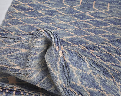 8 Feet Moroccan Blue Hand Woven Wool Runner Rug