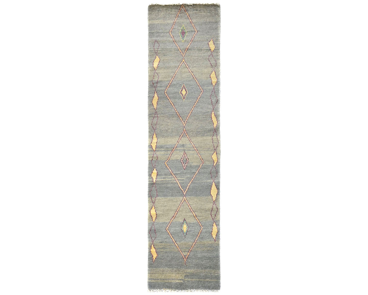 10 Feet Moroccan Gray Hand Woven Wool Runner Rug