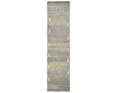 10 Feet Moroccan Gray Hand Woven Wool Runner Rug