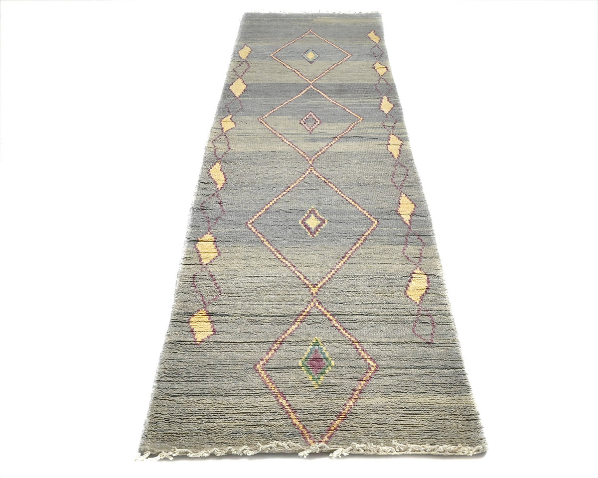 10 Feet Moroccan Gray Hand Woven Wool Runner Rug