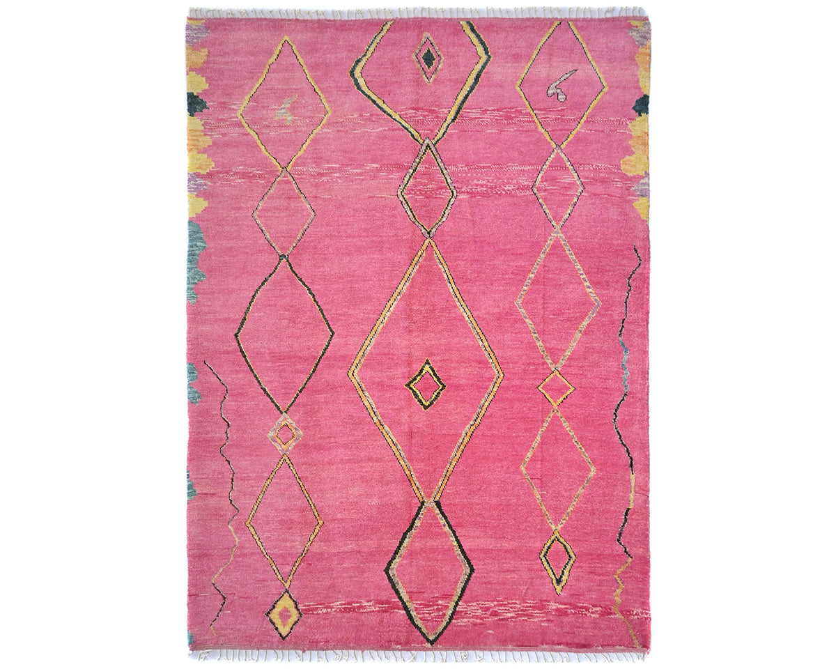 Alfombra marroquí de lana tejida a mano en color rosa de 8 x 11 pulgadas