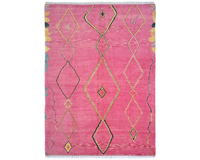 Alfombra marroquí de lana tejida a mano en color rosa de 8 x 11 pulgadas