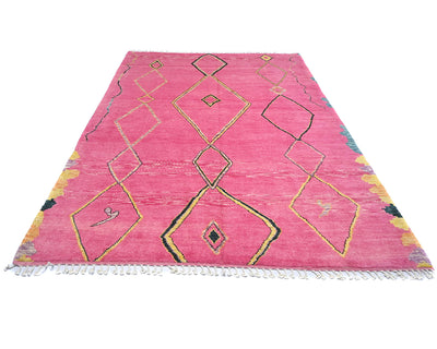 Alfombra marroquí de lana tejida a mano en color rosa de 8 x 11 pulgadas