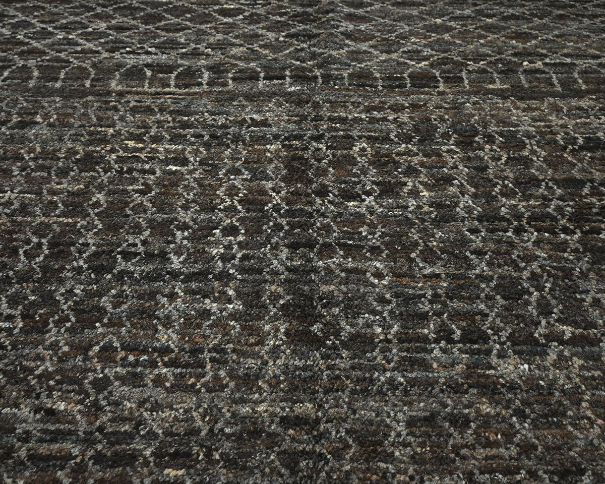 Alfombra marroquí de lana tejida a mano en marrón de 9 x 12 pulgadas