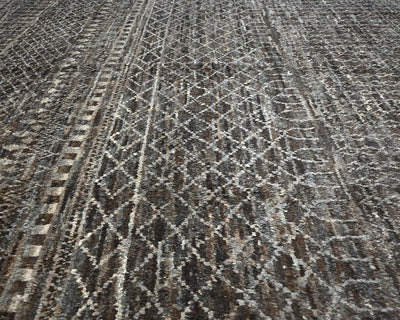 Alfombra marroquí de lana tejida a mano en marrón de 9 x 12 pulgadas