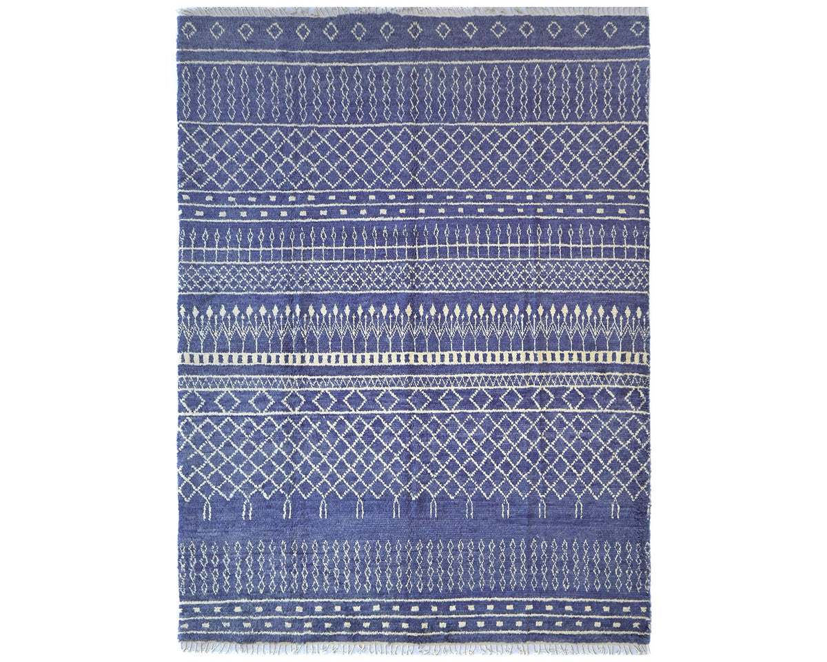 9x12 Moroccan Blue Hand Woven Wool Area Rug