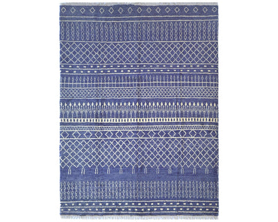 Alfombra marroquí de lana azul tejida a mano de 9 x 12 pulgadas