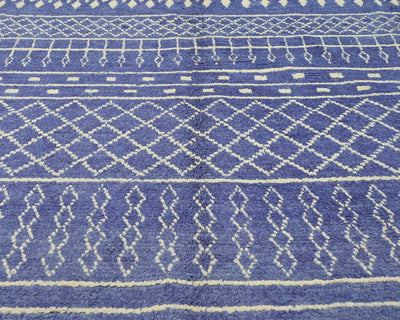 Alfombra marroquí de lana azul tejida a mano de 9 x 12 pulgadas